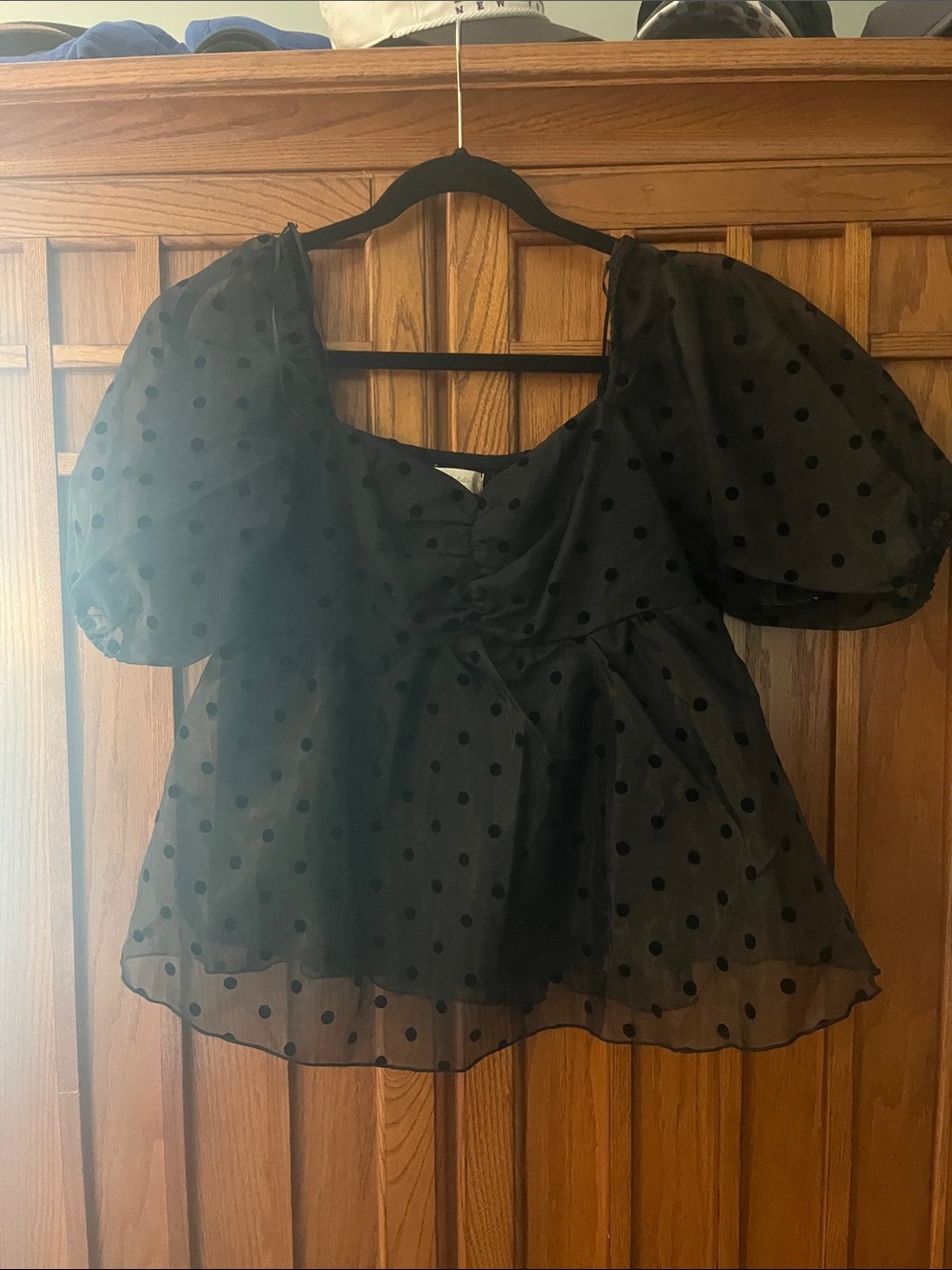 Sheer Black Polka Dot Puff Sleeve Top - NWT from Altar’d State